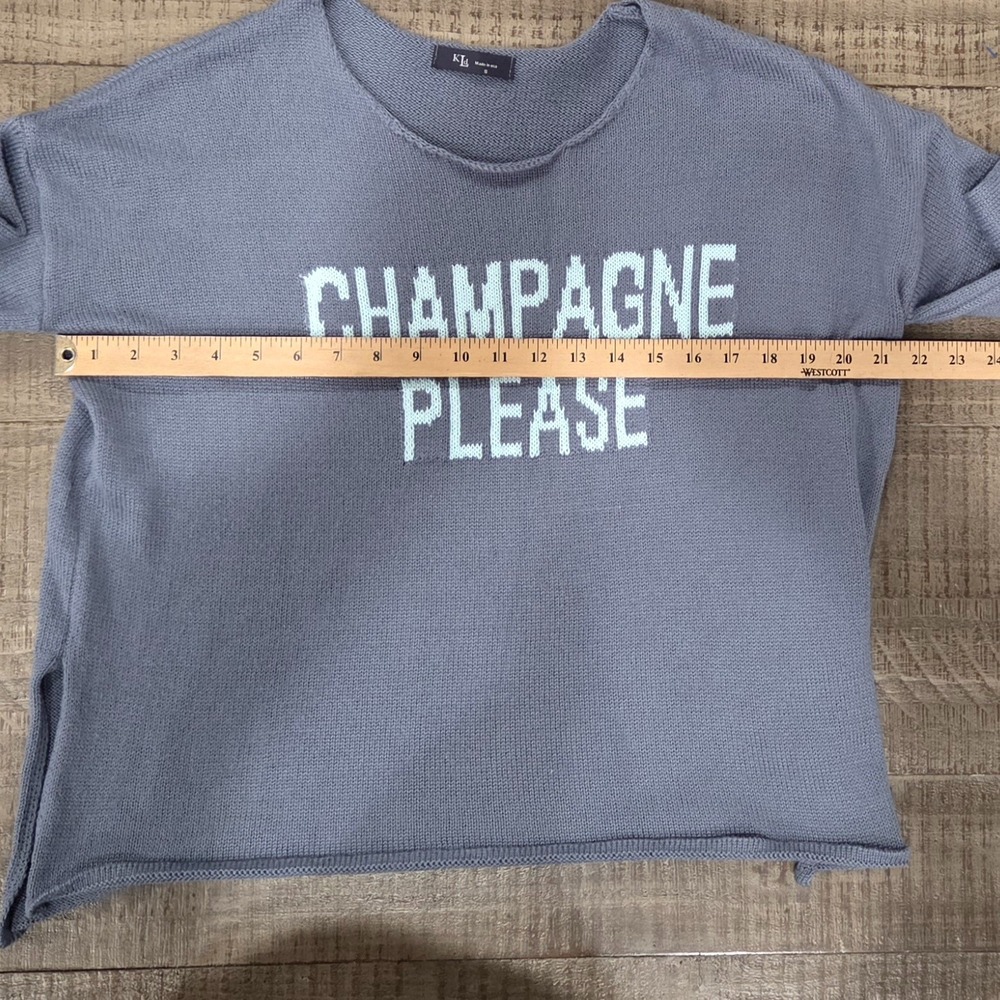 KLD Blue-Gray Lightweight Knit Sweater "Champagne Please"Small - Picture 5 of 8